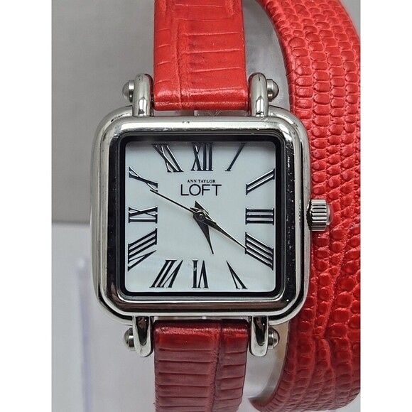 Ann Taylor Loft Womens Double Wrap Red Leather Silver Tone Watch New Battery main image 13